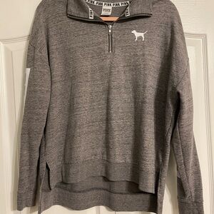 PINK Victoria's Secret Grey Quarter-Zip Sweater